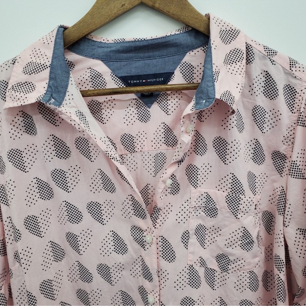 Tommy Hilfiger 🆕 100% Cotton Polka Dot Hearts Button Tab Roll Sleeves NWOT Sz 3x - Picture 6 of 14